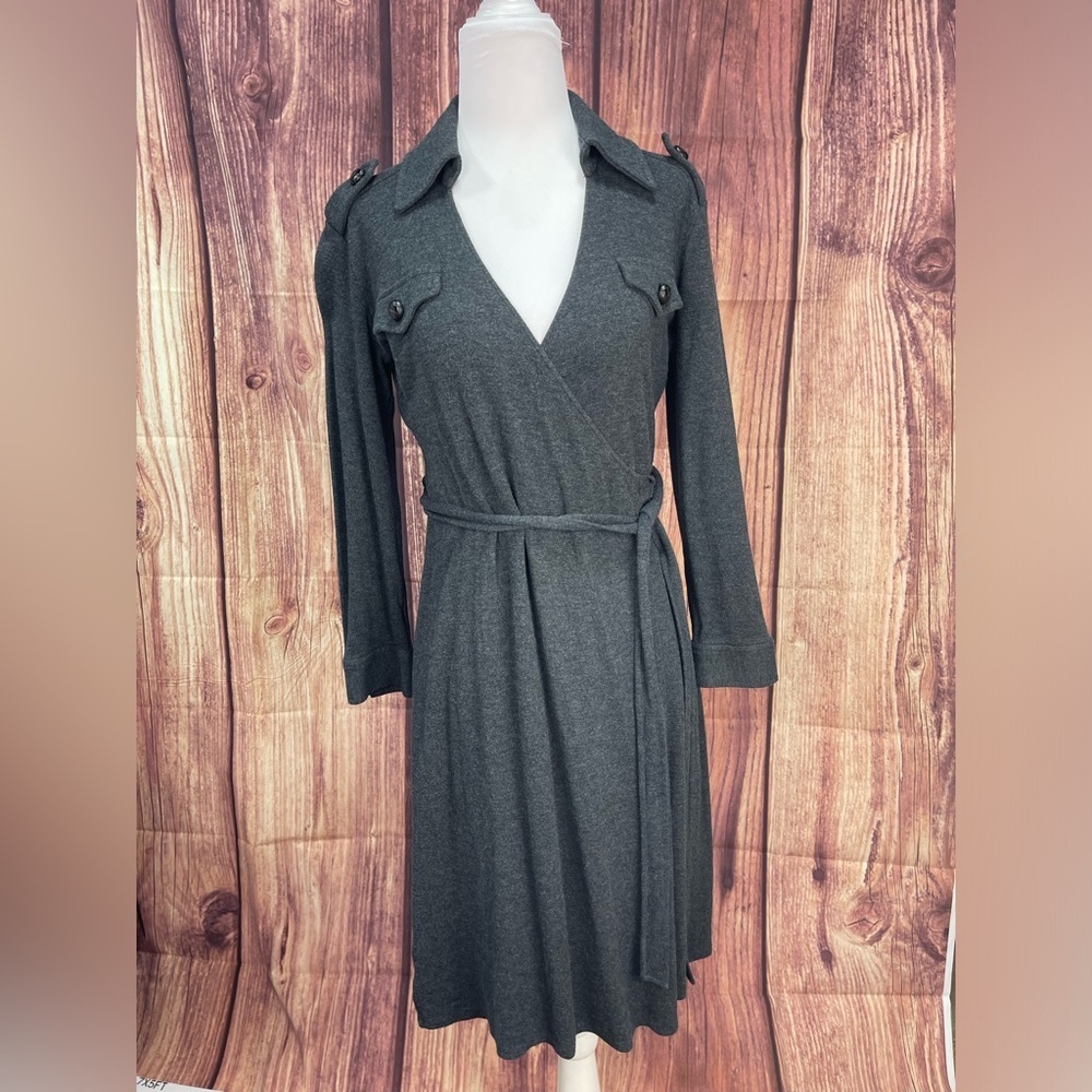 Ann Taylor LOFT military style dark gray faux wrap dress women’s size 0